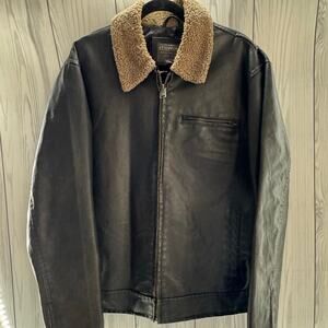 Aeropostale Mens Brown Faux Leather Sherpa Collar Bomber Jacket XL Top Gun